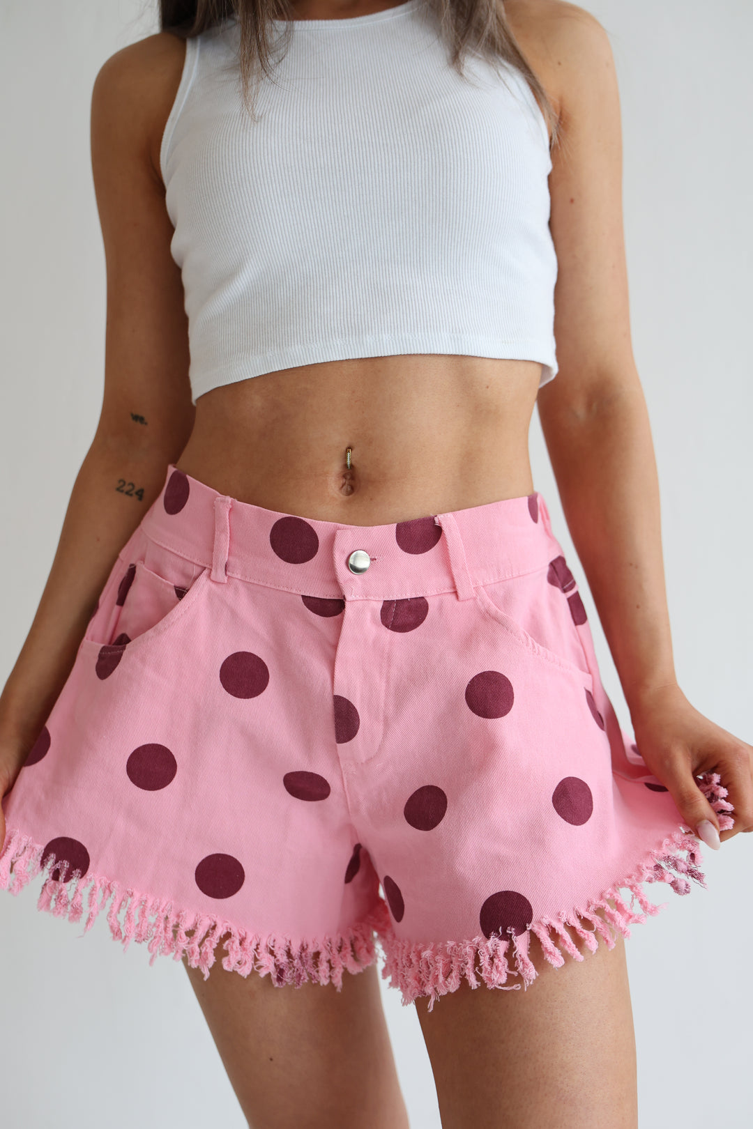 Vintage Polka Dots Denim Shorts