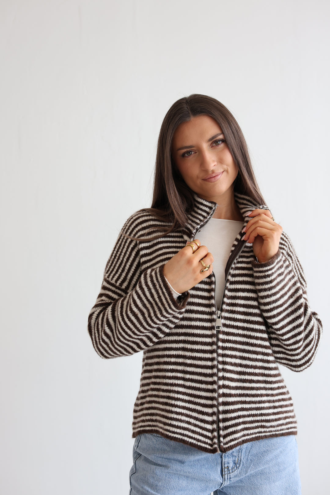 Zip Cardigan Fine Stripes