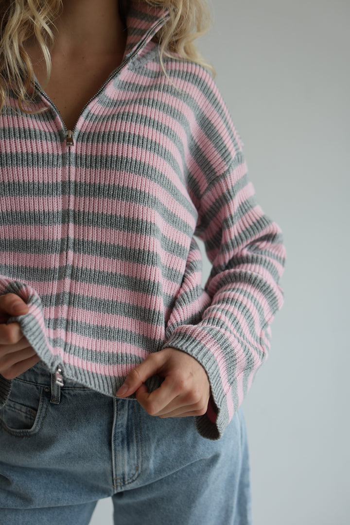 Zip Cardigan Wide Stripes