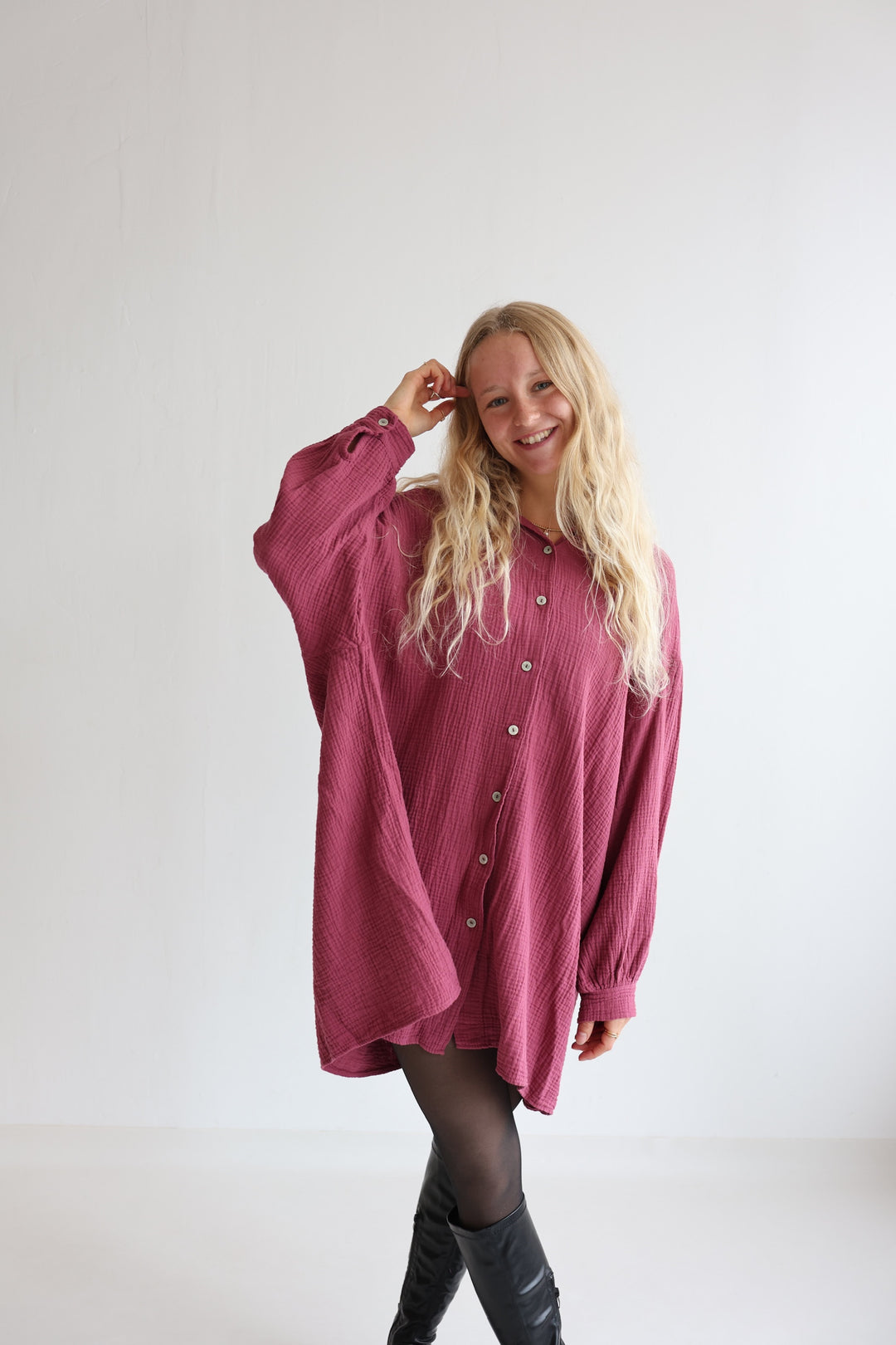 Oversize Blusenhemd aus Musselin (einfarbig)