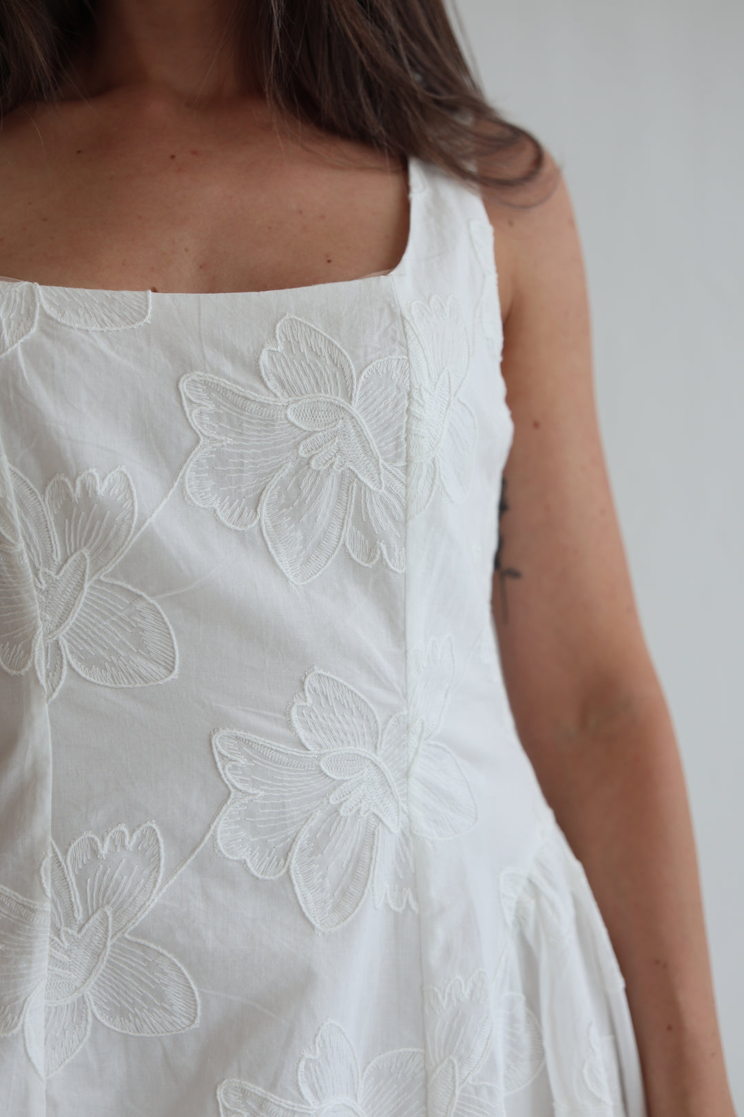 White Boho Floral Mini Dress