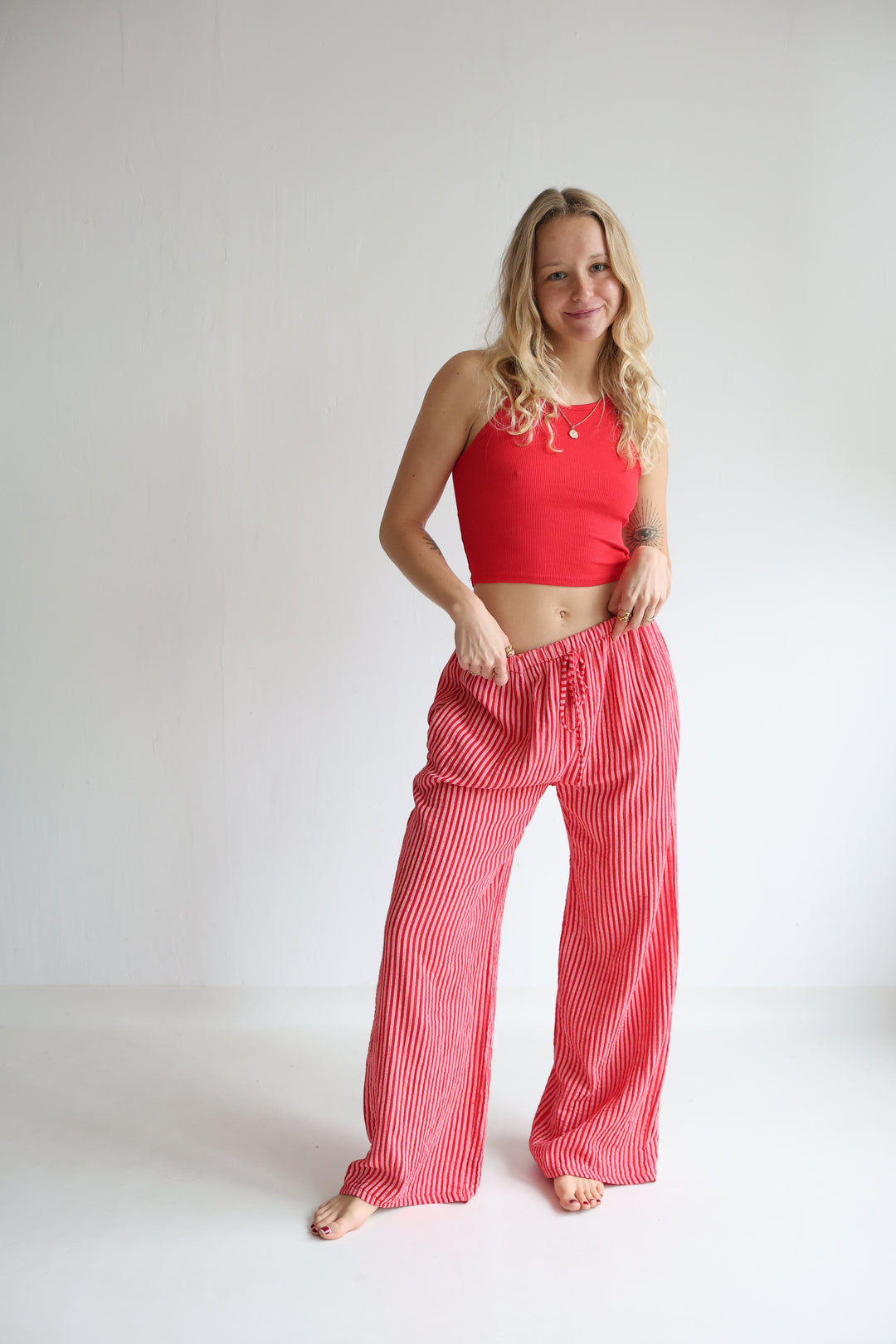 Lange Musselinhose mit Streifen Little Lines