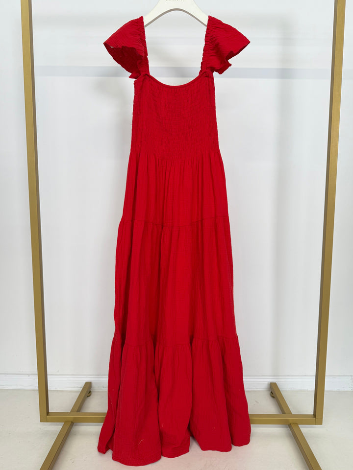 LANGES KLEID MIT RAFFUNG LIVIA ROT (B-WARE)