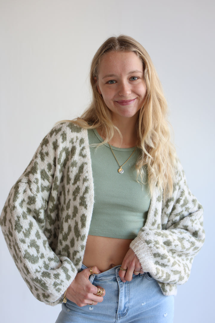 Offener Cardigan mit Leoprint