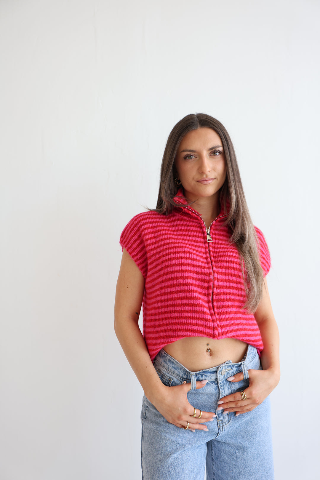 Zip Vest Fine Stripes