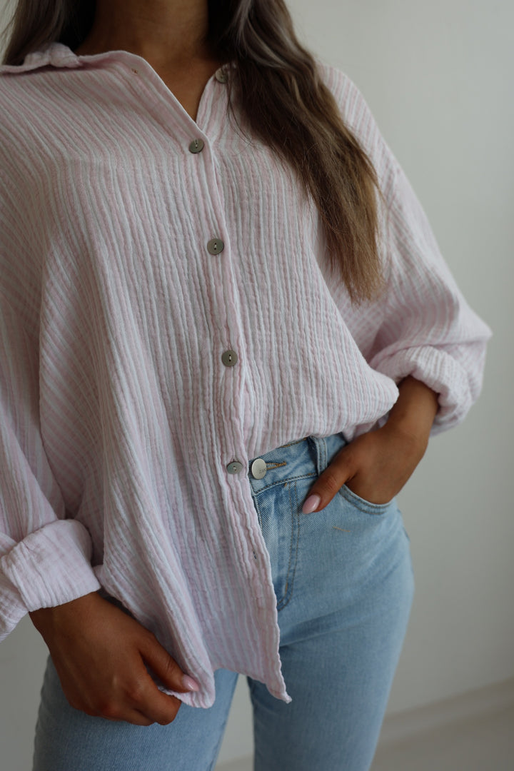 Kurzes Blusenhemd aus Musselin Wide Stripes
