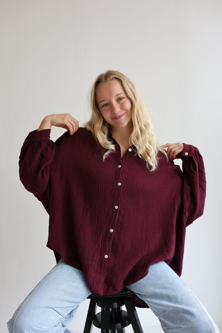 Kurzes Blusenhemd aus Musselin (einfarbig)