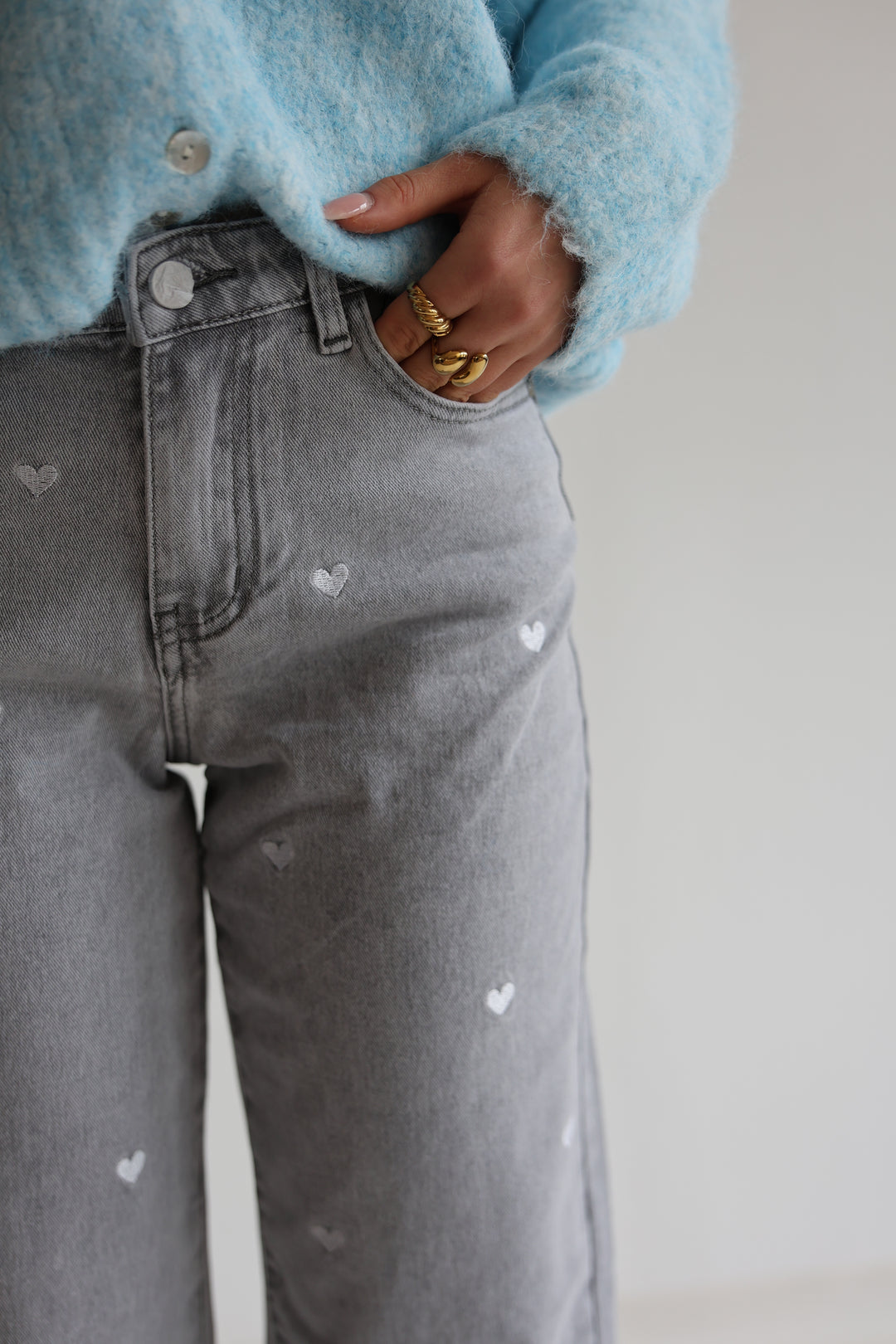 Straight Fit Jeans Grey Hearts