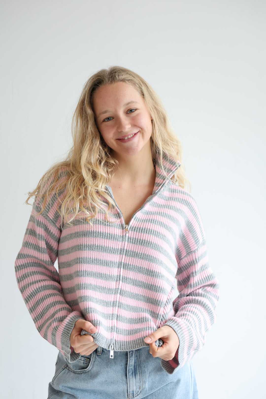 Zip Cardigan Wide Stripes