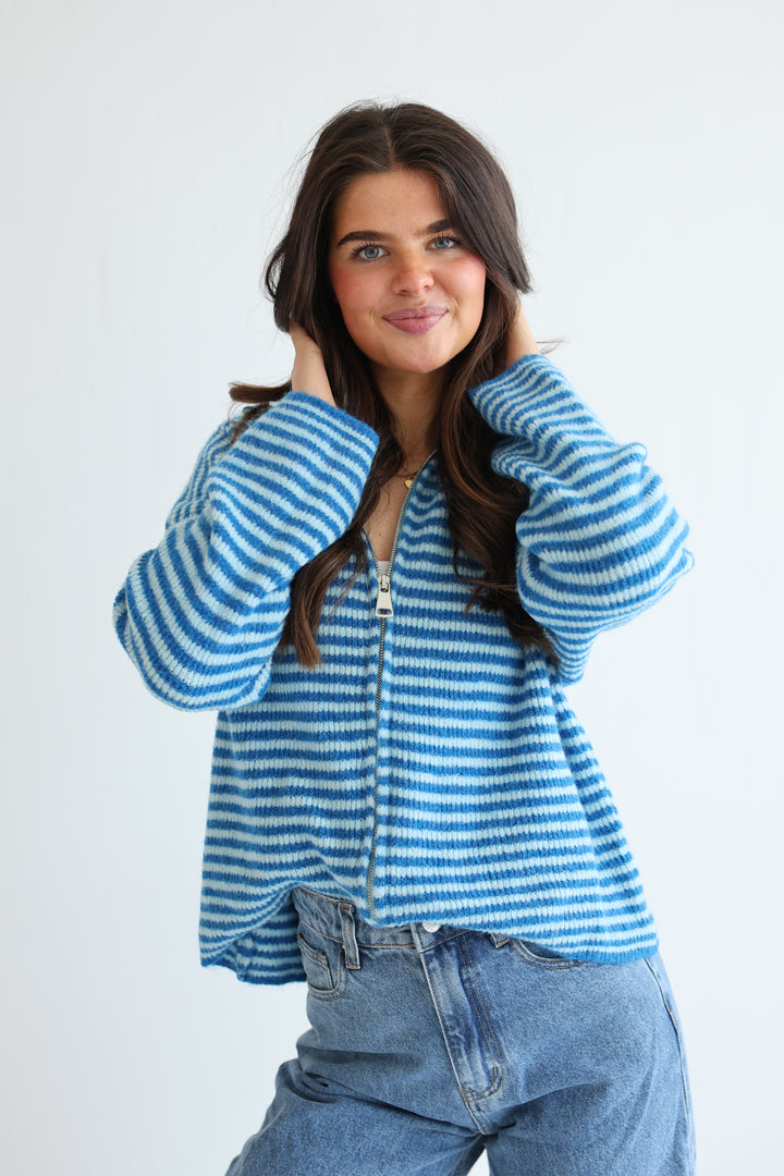 Zip Cardigan Fine Stripes