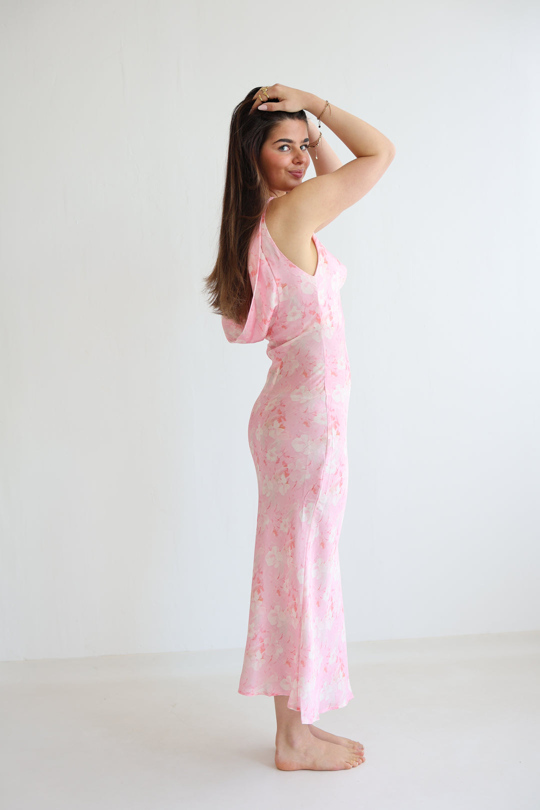 Floral Satin Midi Dress
