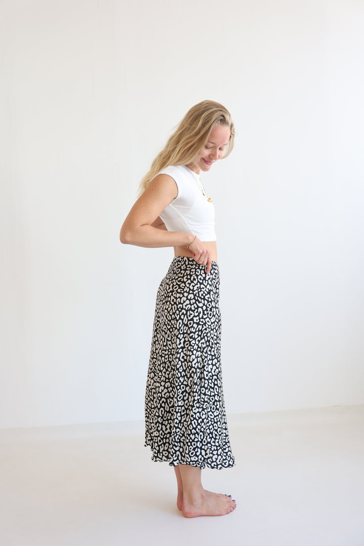Leopard Satin Skirt