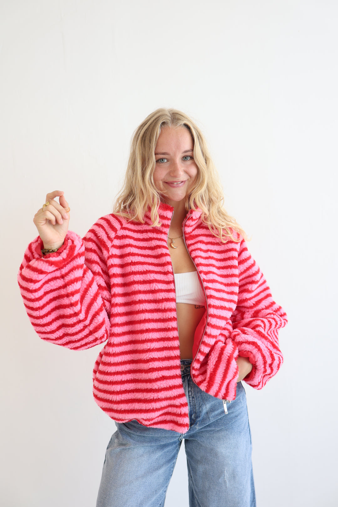 Fluffy Stripe Fleece Jacket