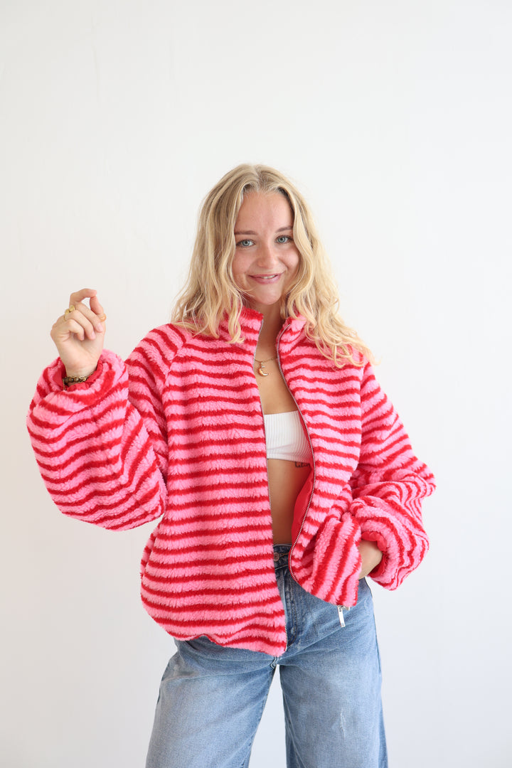 Fluffy Stripe Fleece Jacket