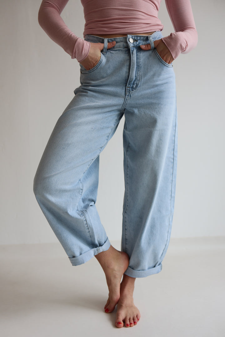 Barrel Fit Denim Blue Jeans