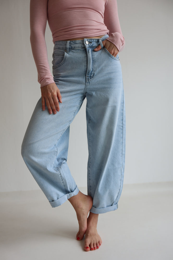 Barrel Fit Denim Blue Jeans
