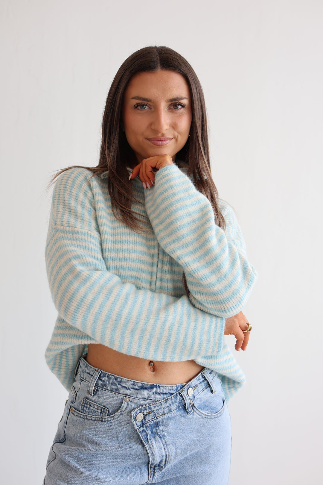 Zip Cardigan Fine Stripes
