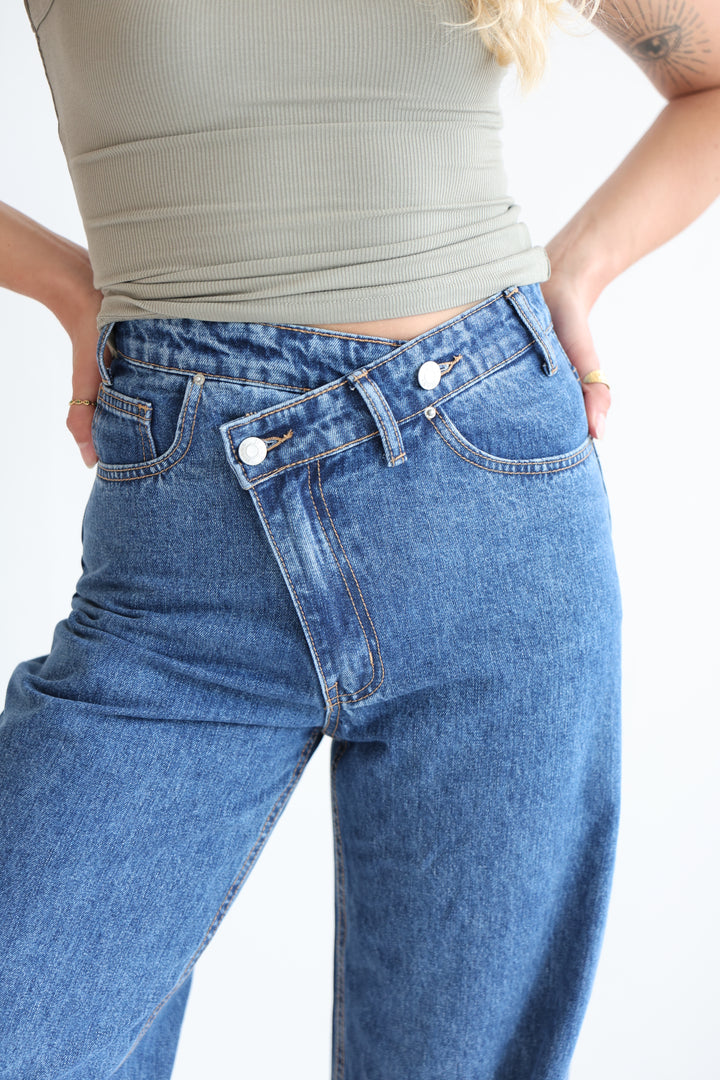 Cross Front Wide Leg Jeans