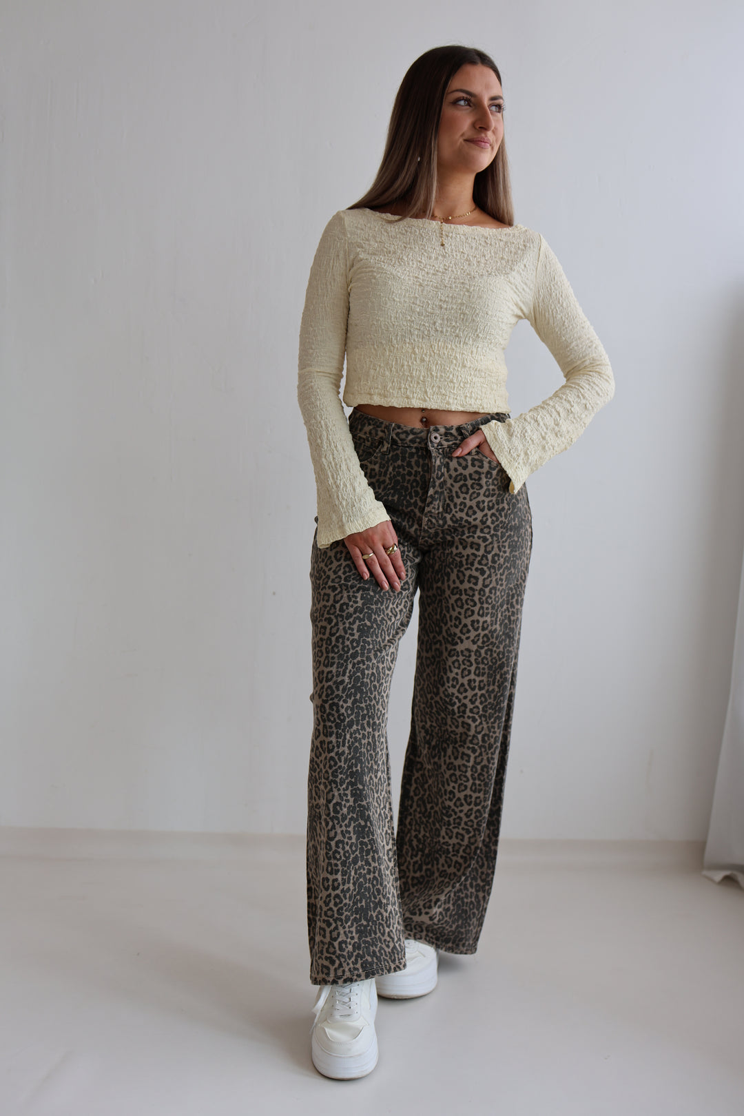 Wide Leg Jeans mit Leoprint (265-34)