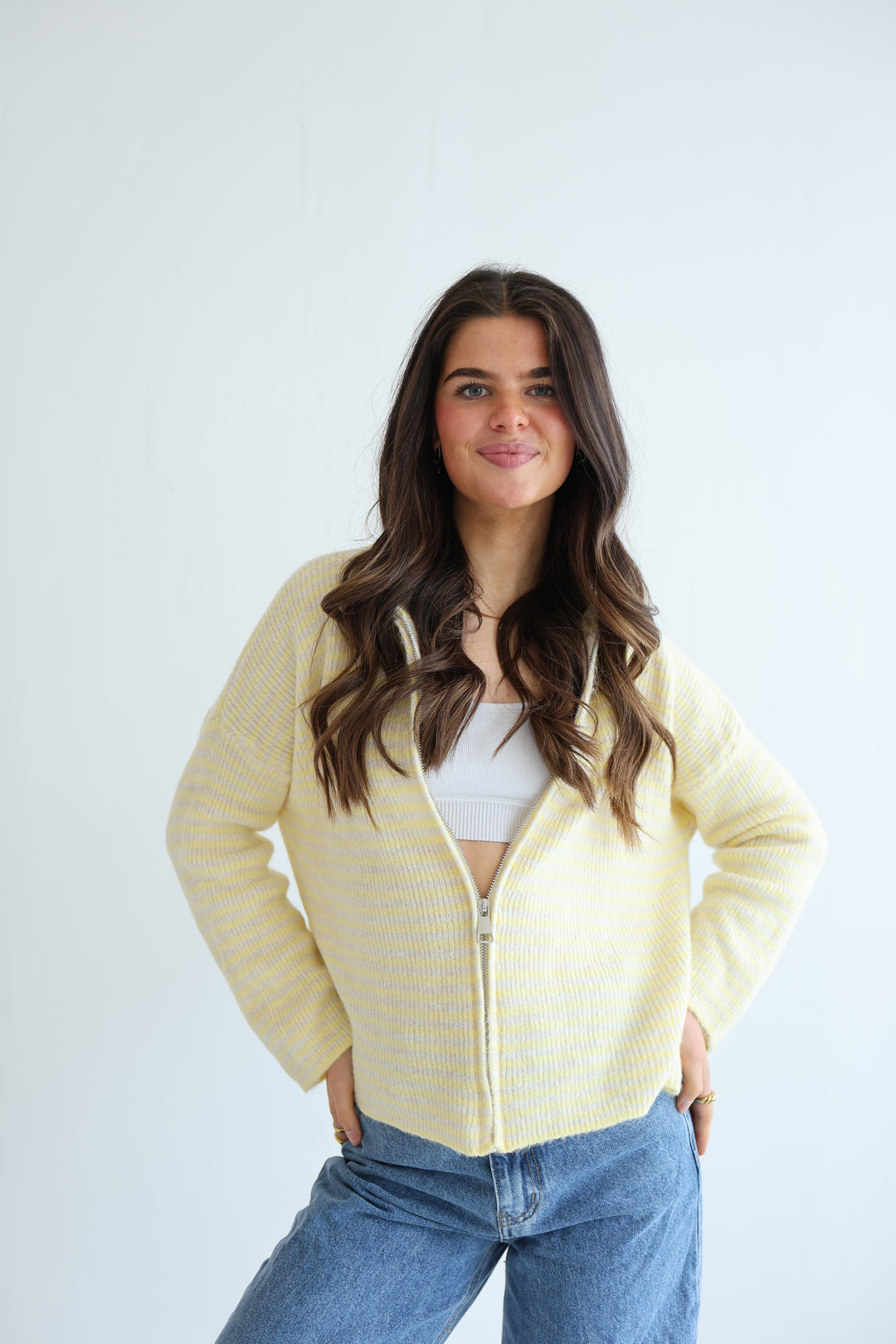 Zip Cardigan Fine Stripes
