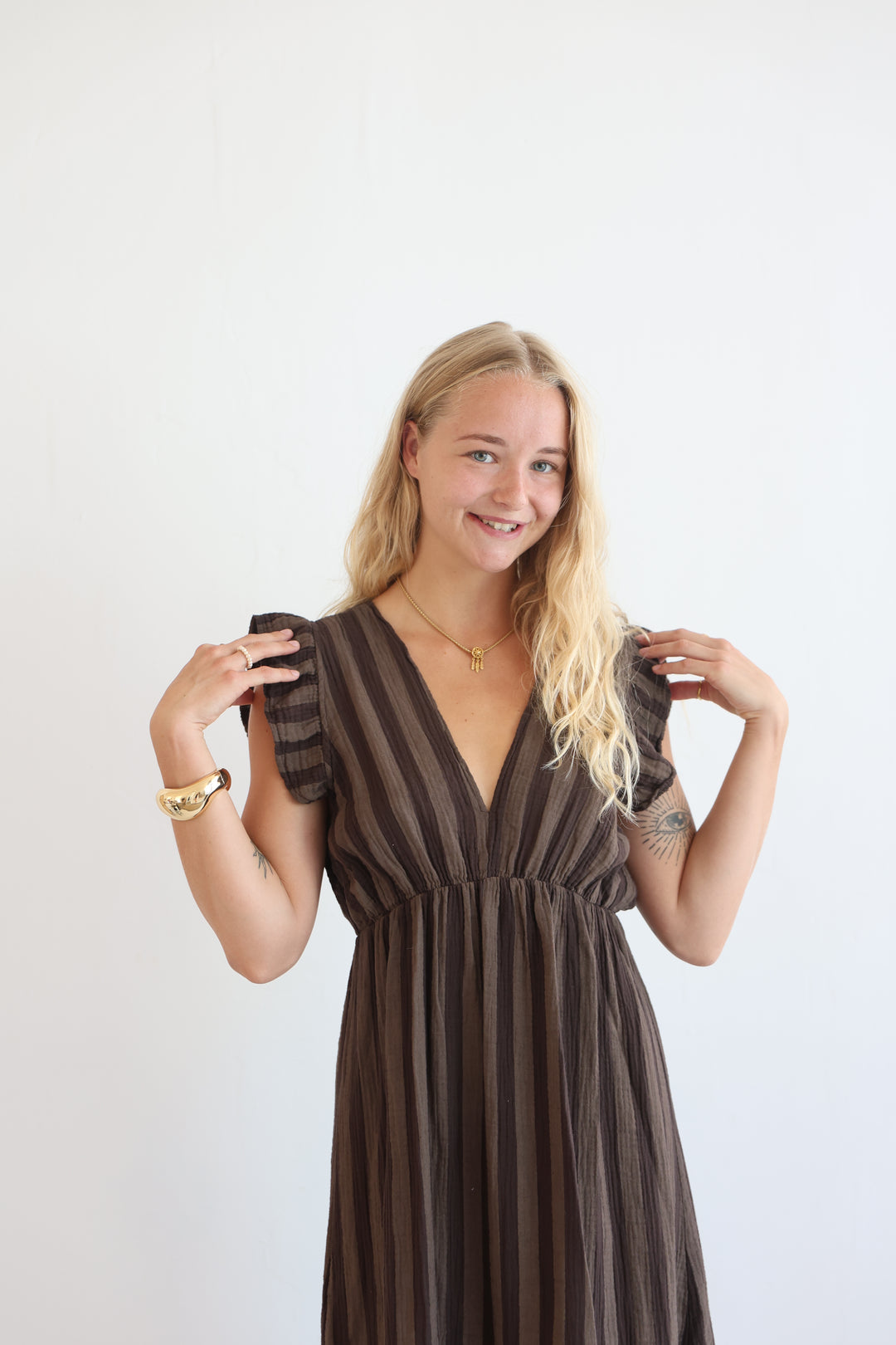 Langes Musselinkleid Blockstripes