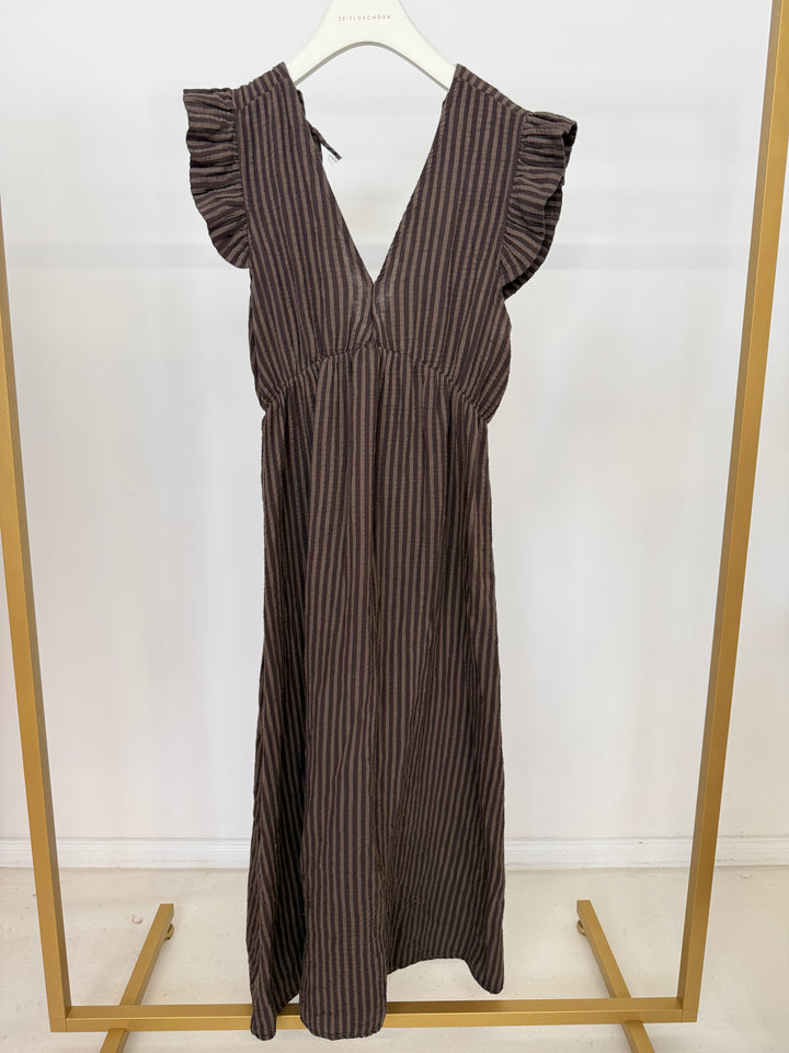 LANGES MUSSELINKLEID SUMMER STRIPED DARK CHOCOLATE (B-WARE)