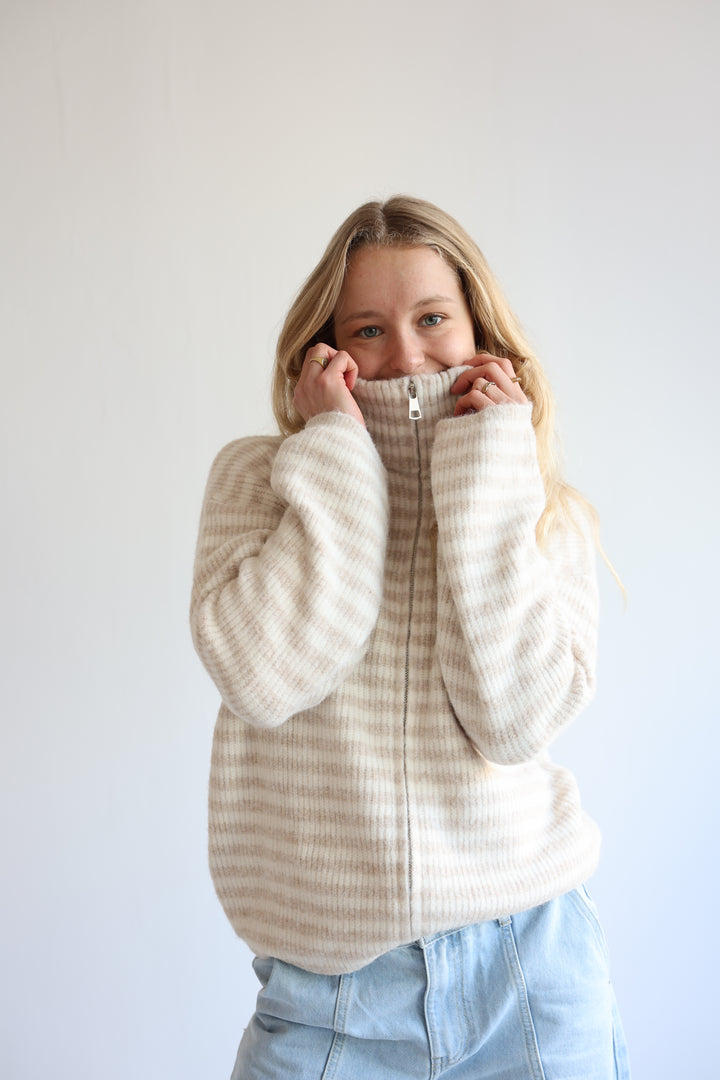 Striped Zip Cardigan