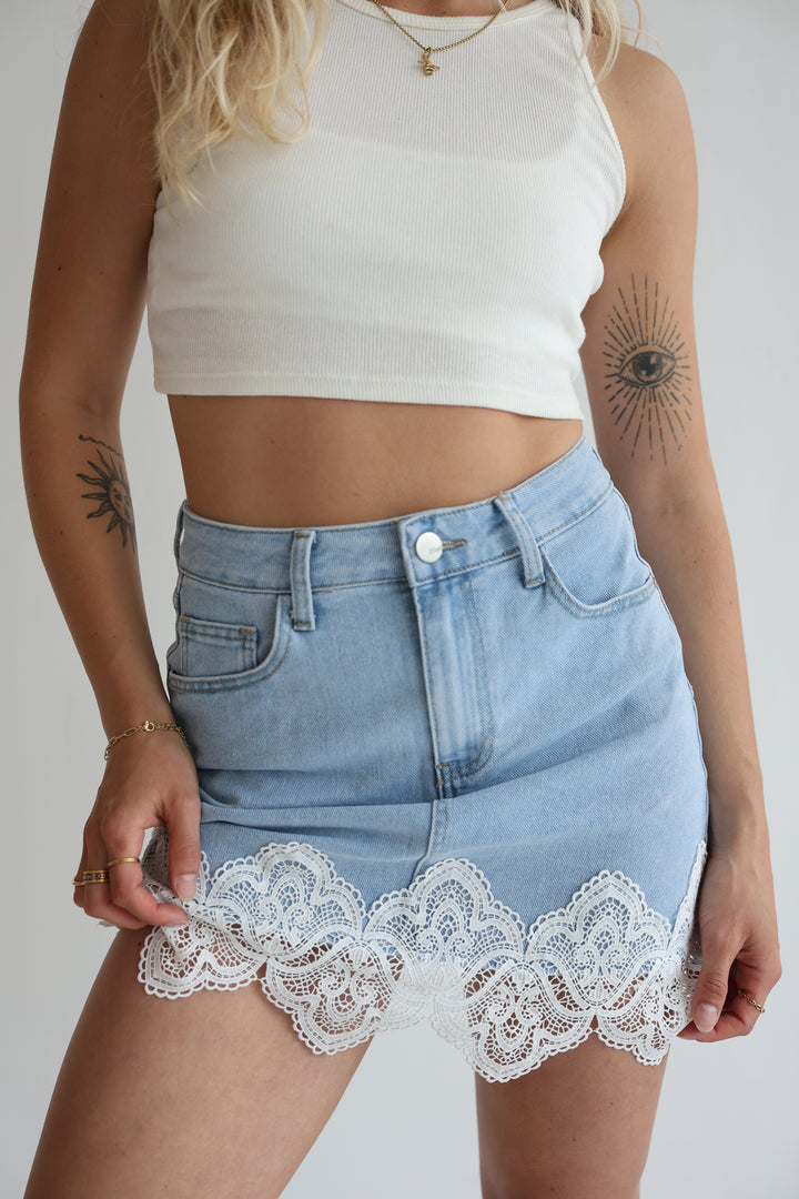 Vintage Lace Denim Skirt
