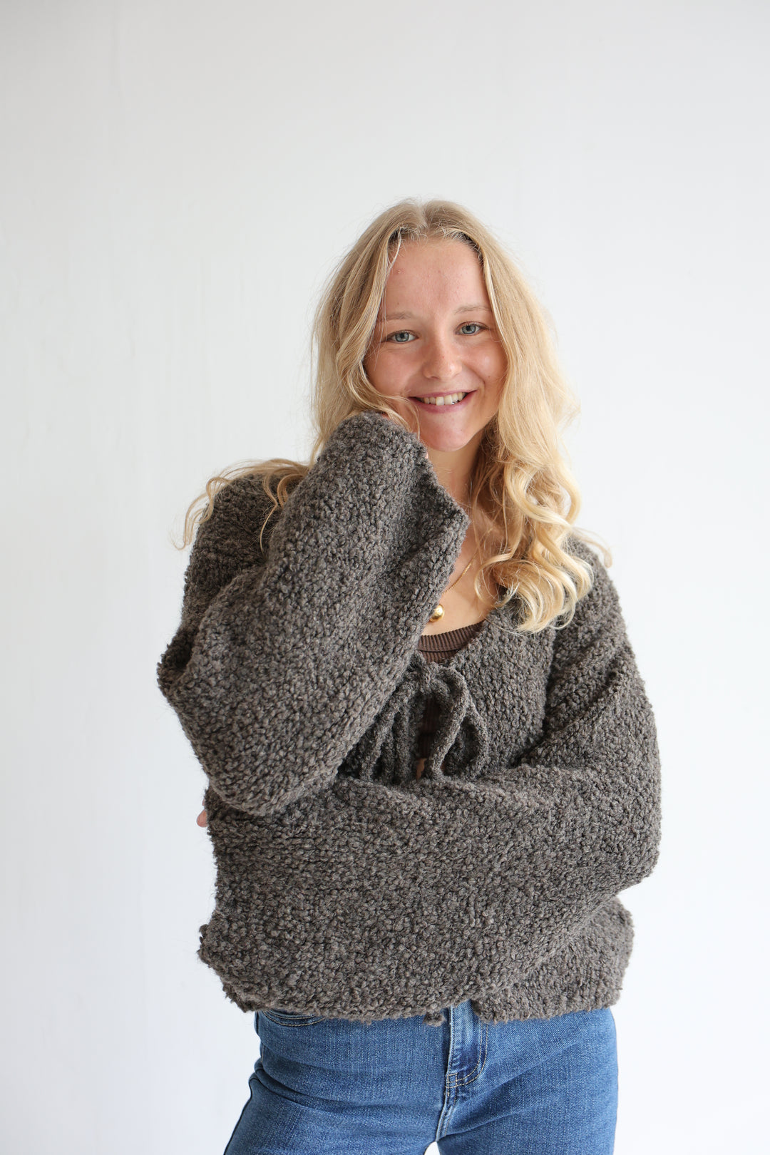 Teddy Knot Cardigan Fluffy Tie