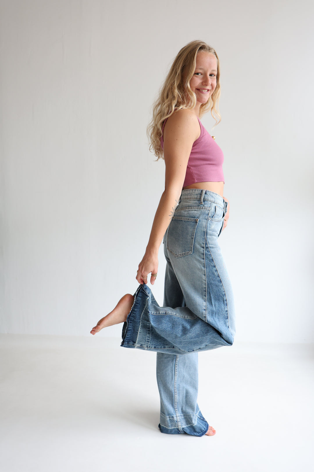 Block Fade Wide Leg Jeans