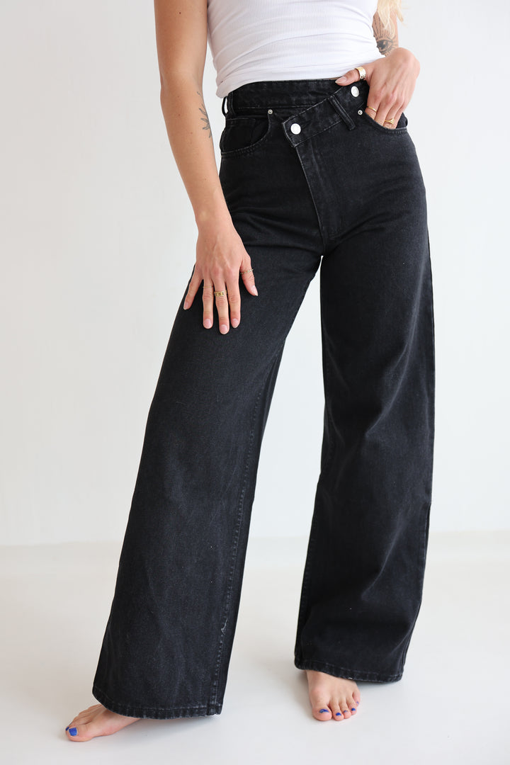 Cross Front Wide Leg Jeans