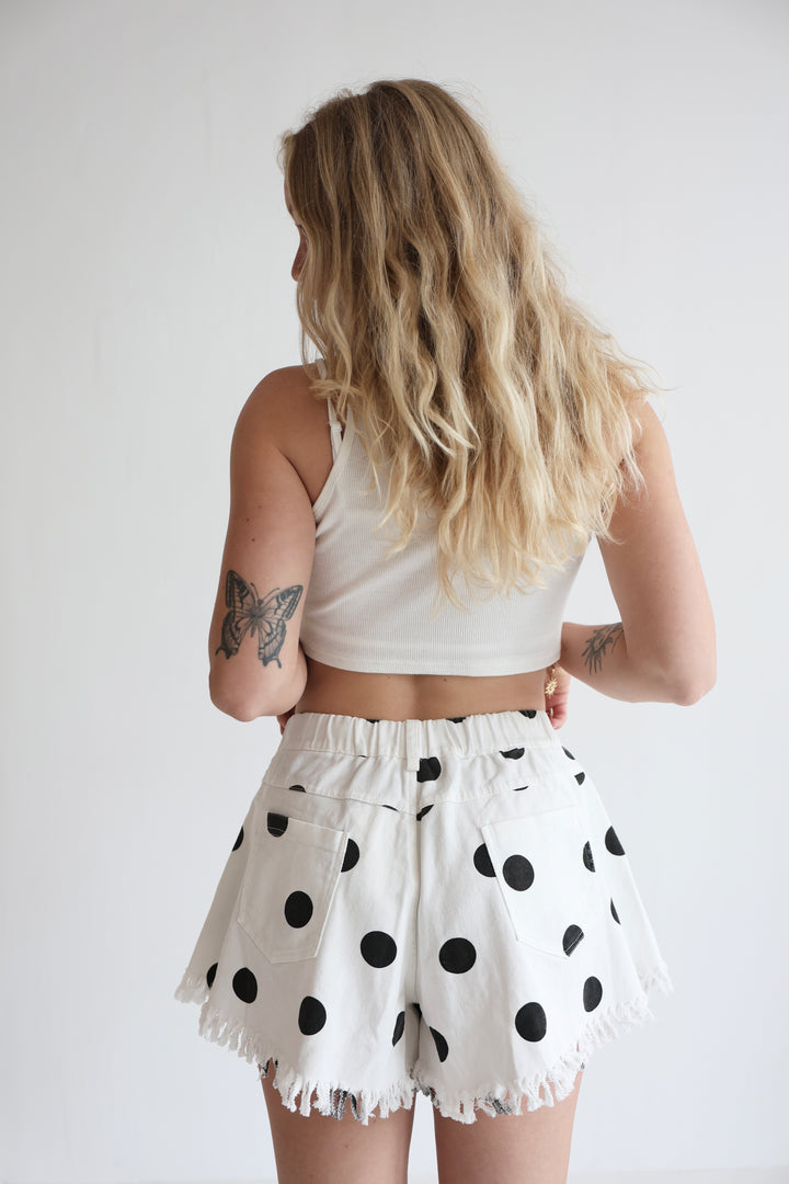 Vintage Polka Dots Denim Shorts