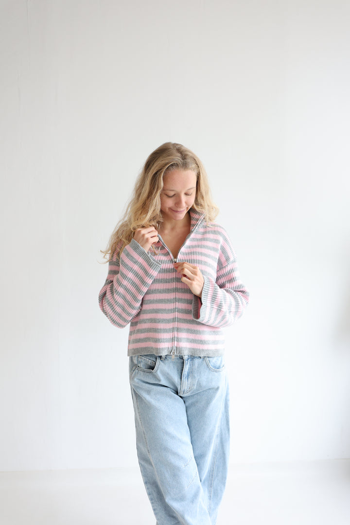 Zip Cardigan Wide Stripes
