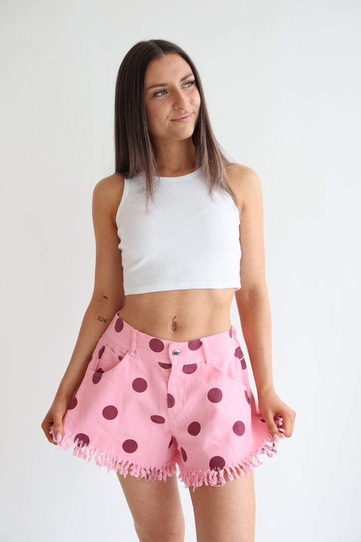 Vintage Polka Dots Denim Shorts