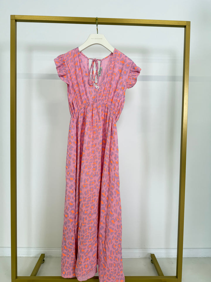 LANGES MUSSELINKLEID MIT RÜSCHEN LEO BUBBLES ROSA (B-WARE)