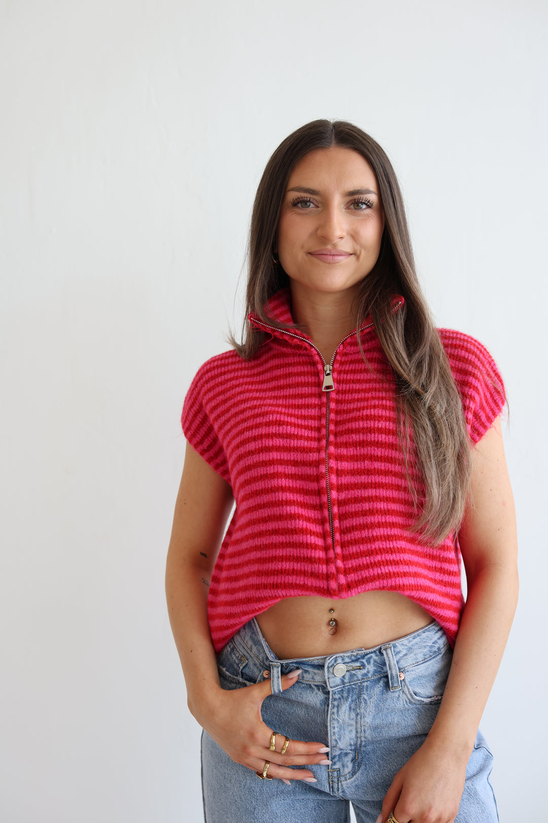 Zip Vest Fine Stripes