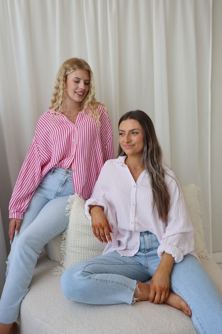 Kurzes Blusenhemd aus Musselin Wide Stripes