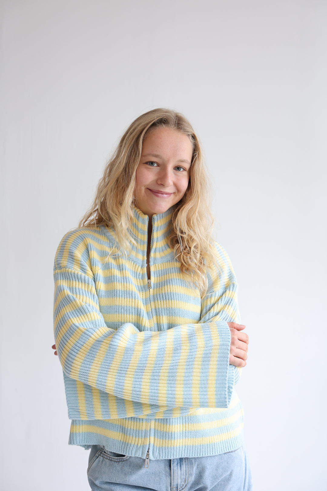 Zip Cardigan Wide Stripes