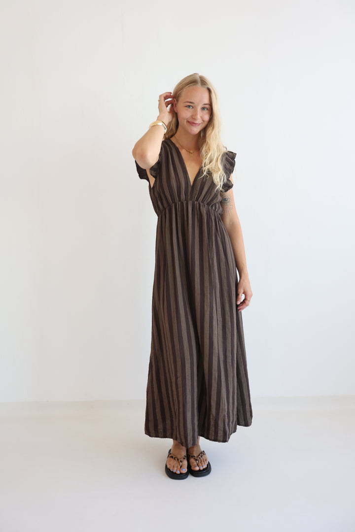 Langes Musselinkleid Blockstripes