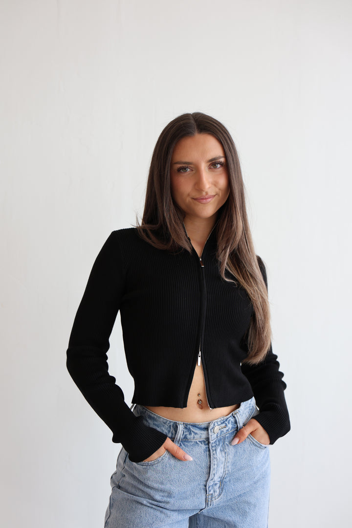 Ripped Zip-Up Cardigan