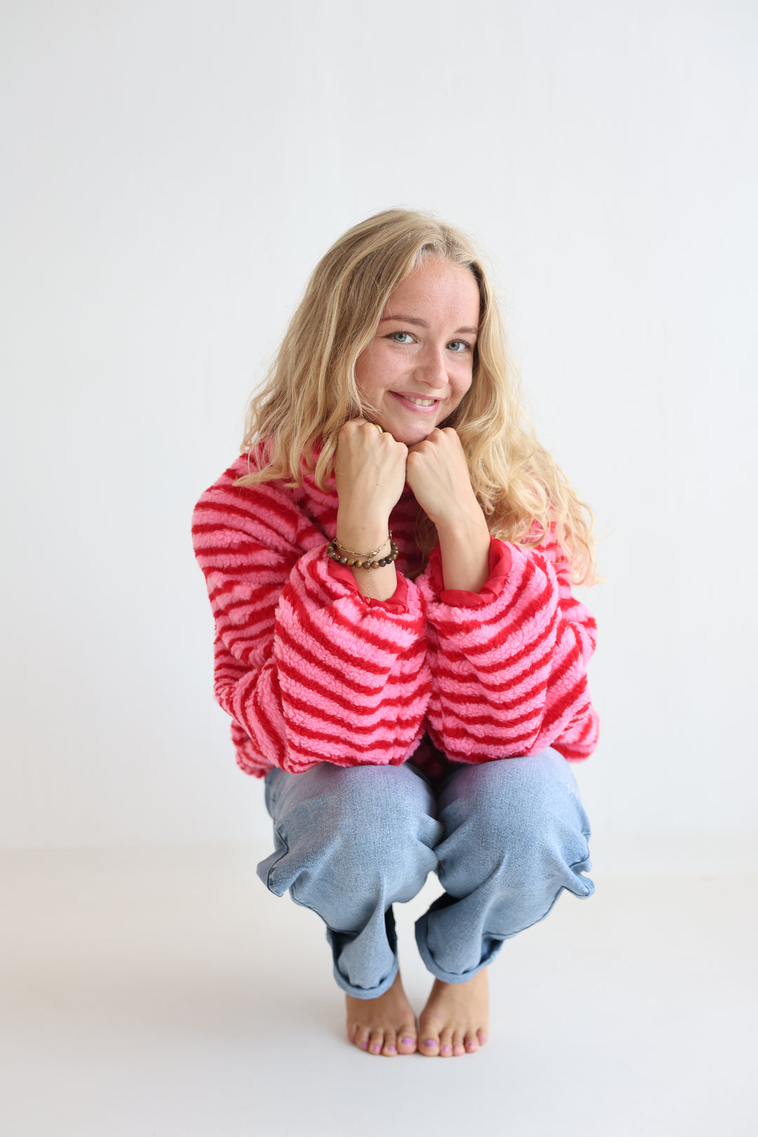 Fluffy Stripe Fleece Jacket