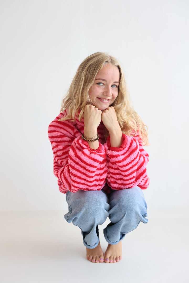 Fluffy Stripe Fleece Jacket