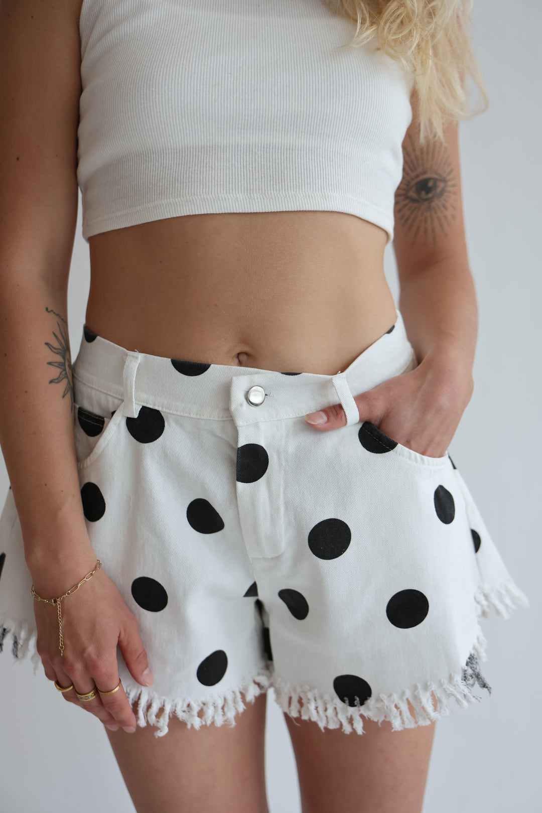 Vintage Polka Dots Denim Shorts