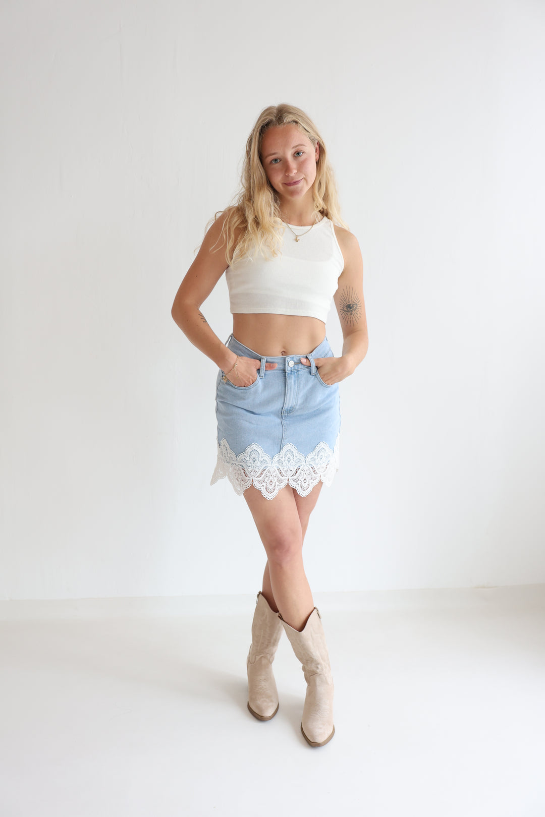 Vintage Lace Denim Skirt