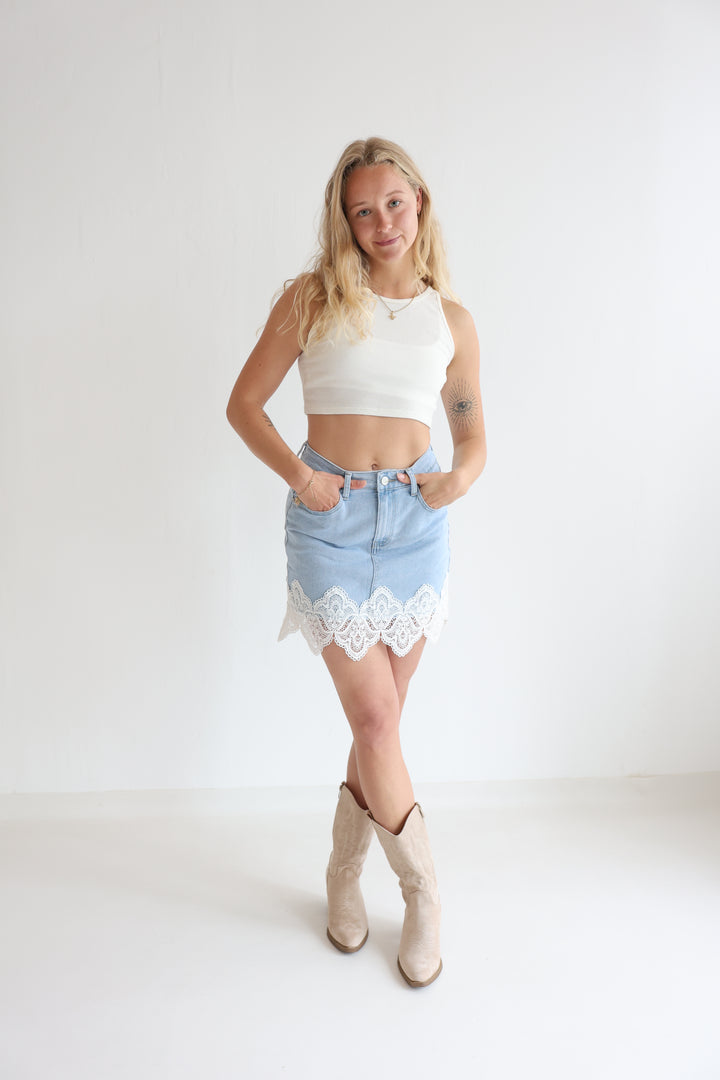 Vintage Lace Denim Skirt