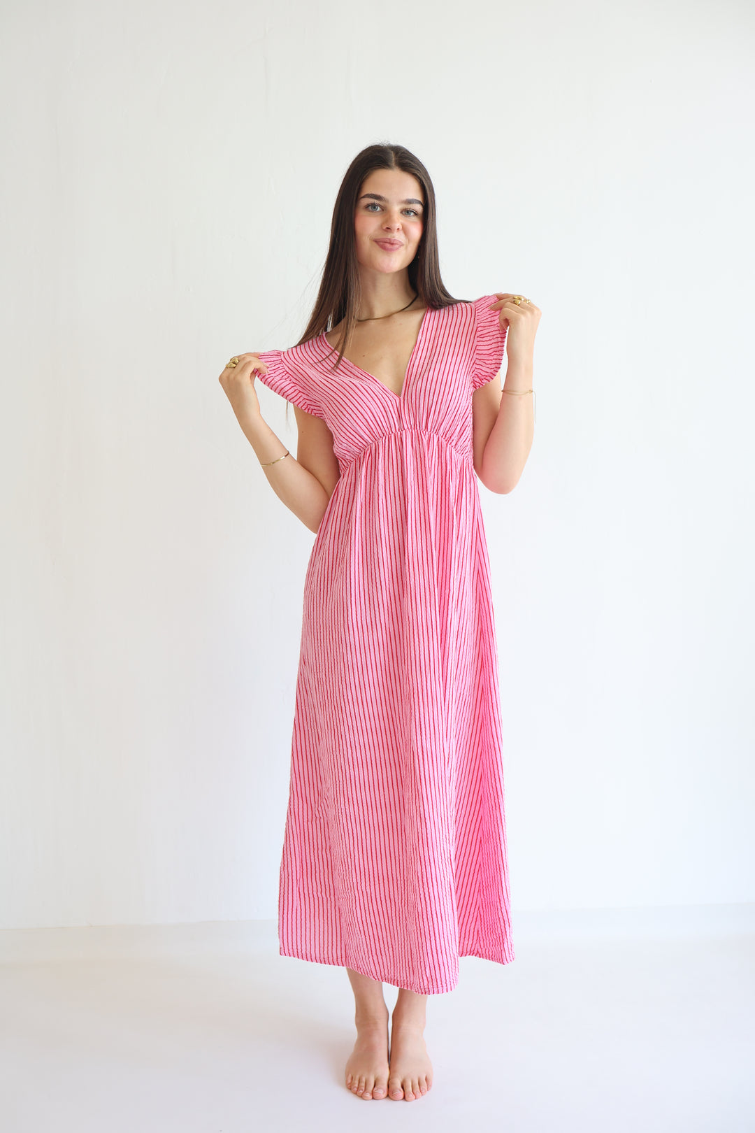 Langes Musselinkleid Casual Stripes