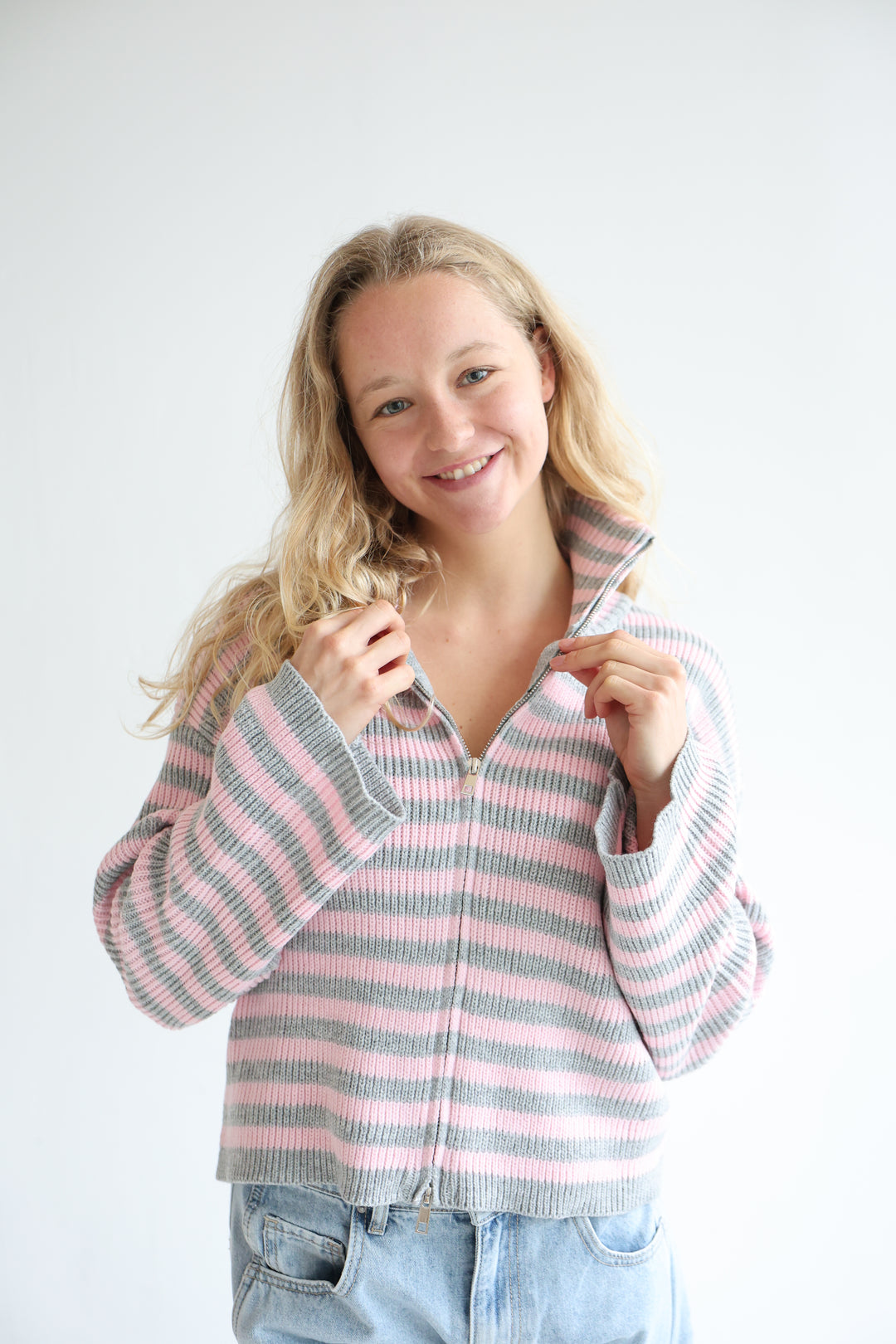 Zip Cardigan Wide Stripes