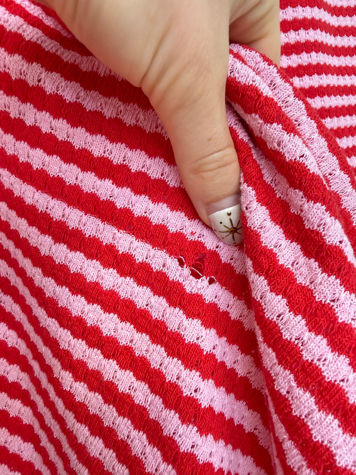 STRIPED COTTON KNIT LOUNGE SET CHERRY PINK (B-WARE)