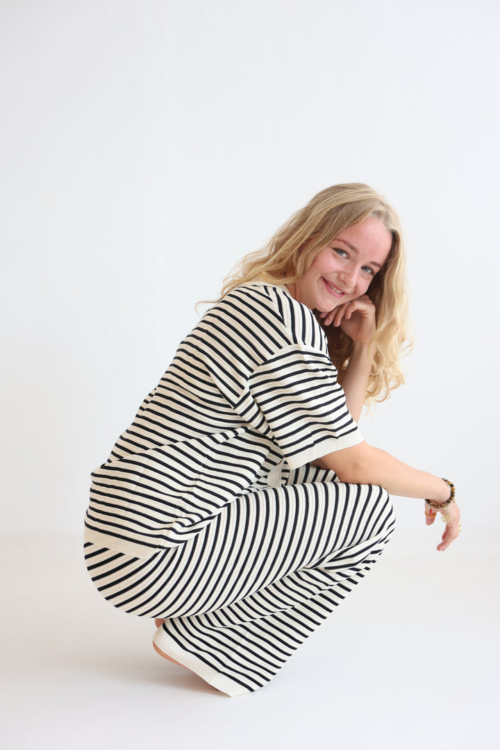 Gestreifte Hose mit Lochstrickmuster Cool Fit