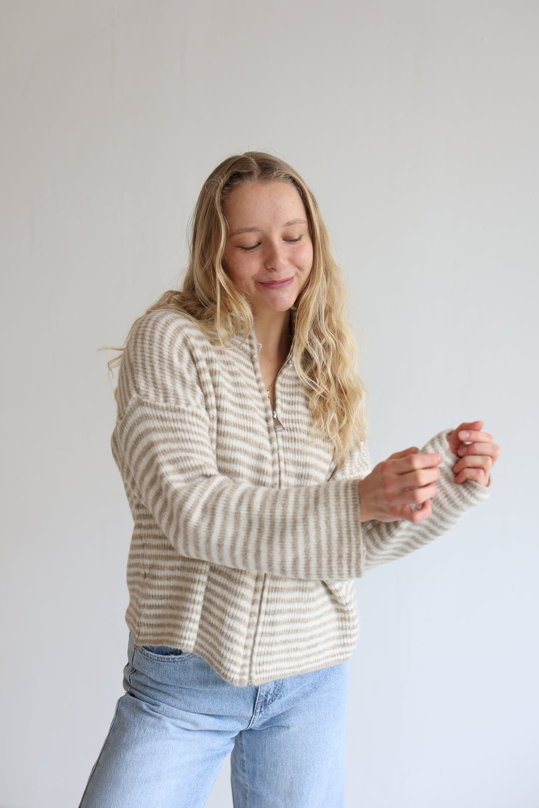 Zip Cardigan Fine Stripes